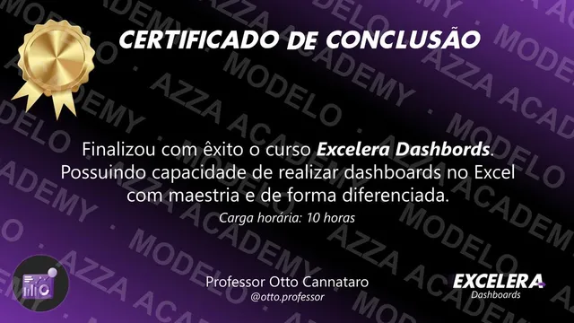 Modelo do certificado do Excelera Dashboards