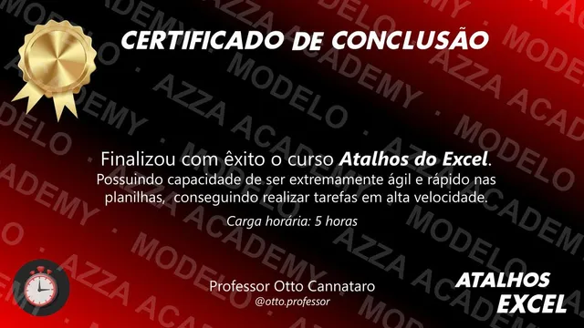 Modelo do certificado do Jogo: Atalhos do Excel