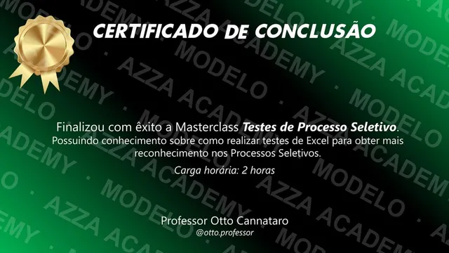 Modelo do certificado do (Masterclass) Testes de Processo Seletivo