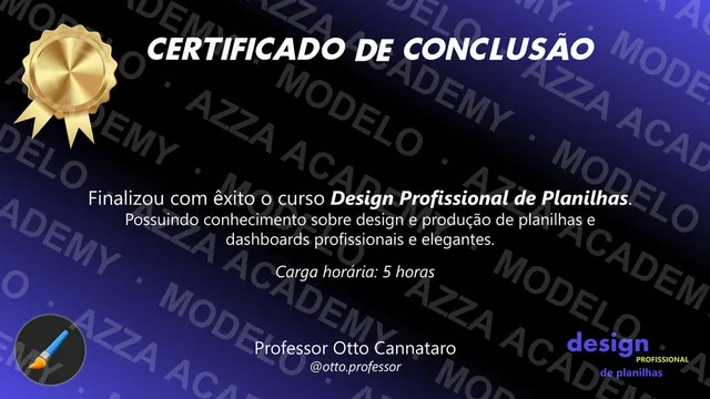 Modelo do certificado do Planilhas com Design Profissional